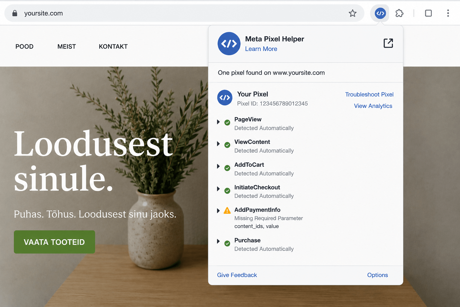 facebook pixel ei tööta